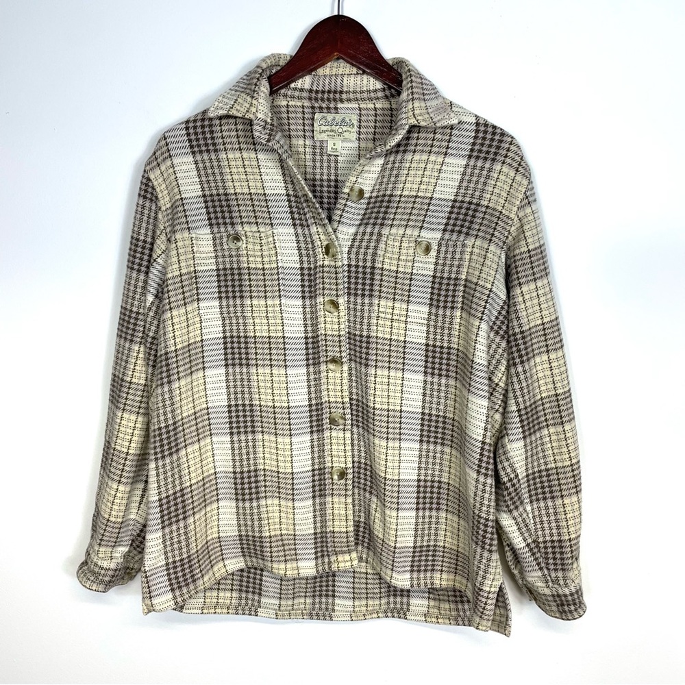 Coldwater Creek Cream and Brown Plaid Shirt Size Small